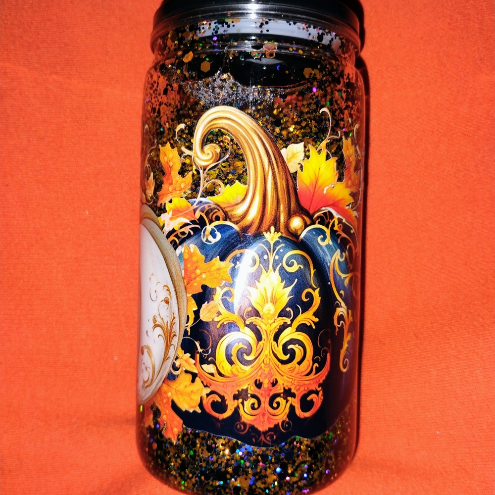 Decorative Autumn Pumpkin Jar with Black Lid